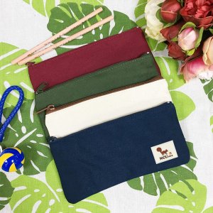 【團購商品,10個起做】【松果掉了】NCU簡約生活布標帆布筆袋_酒紅/米白/丈青/墨綠(可混色)