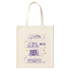 【團購商品，10個起做】NCU校園插畫帆布側背袋_米白