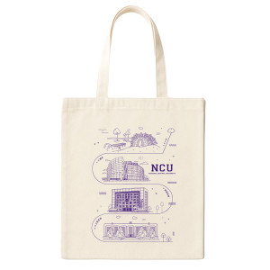 【團購商品,10個起做】NCU校園插畫帆布側背袋_米白