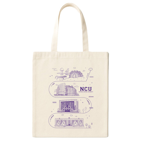 【團購商品，10個起做】NCU校園插畫帆布側背袋_米白